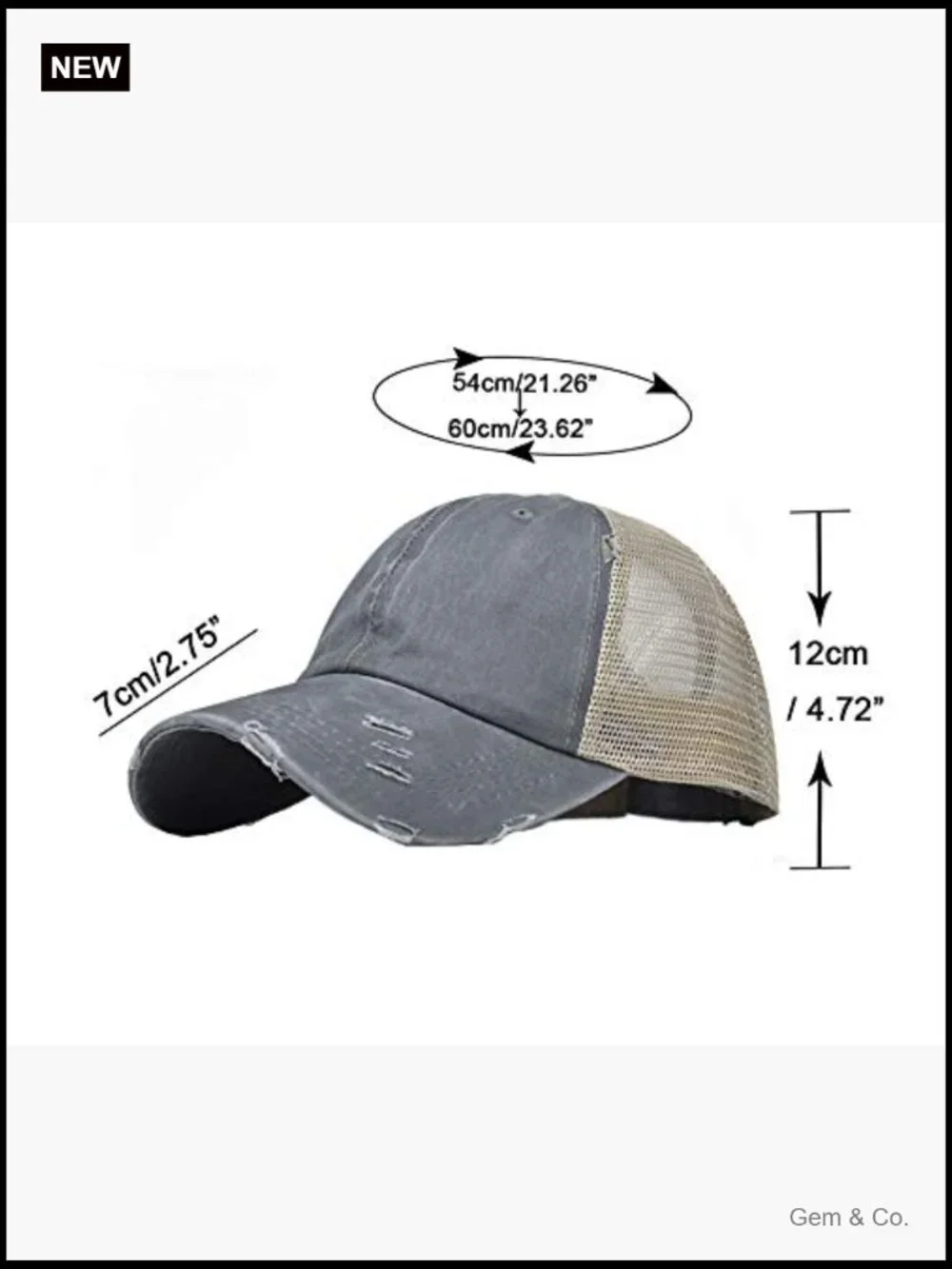 Women's Distressed Ponytail Baseball Cap Messy-Bun Hat Adjustable Mesh Back